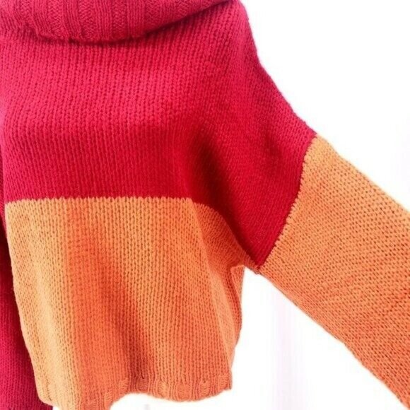 PEPALOVES Colorblock Sweater Turtleneck Red Orange Oversized - Picture 4 of 7